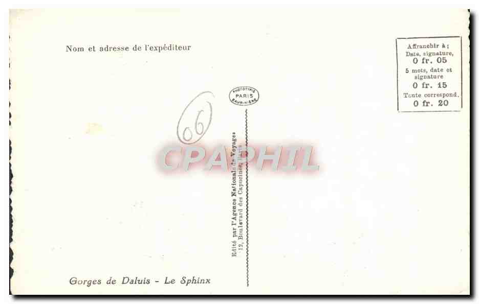 CPA Gorges de Daluis Le Sphinx  — Rückseite
