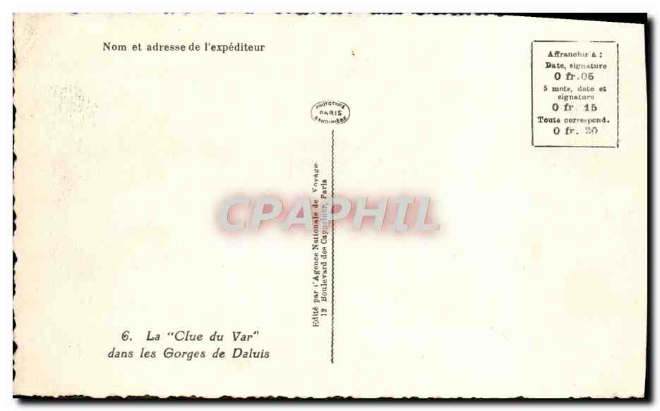 CPA La Clue du Var dans les Gorges de Daluis — Rückseite