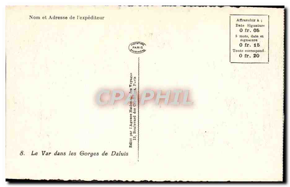 CPA Le Var dans les Gorges de Daluis  — Rückseite