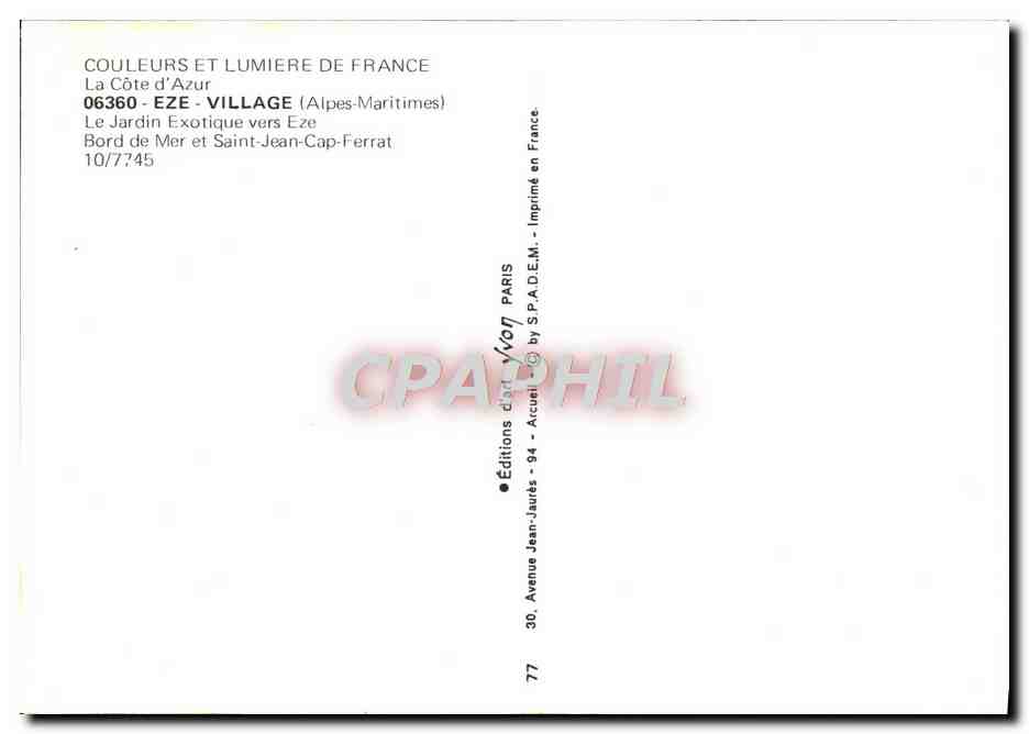 CPM Eze Village Le Jardin Exotique vers Eze Bord de mer et Saint Jean Cap Ferrat — Rückseite