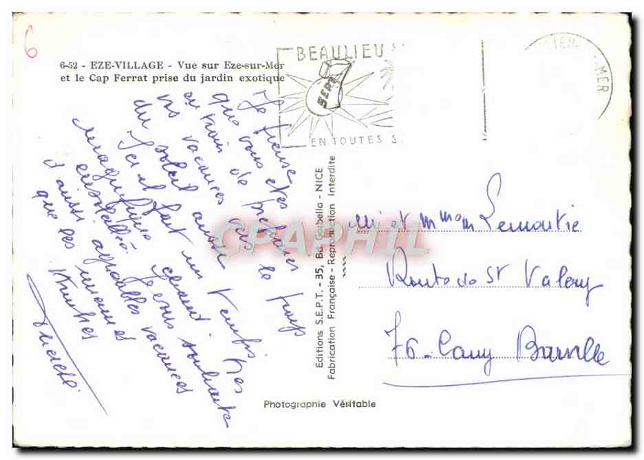 Eze-sur-Mer — Vue sur Eze-Village et le Cap Ferrat prise du jardin exotique — Editions S.E.P.T. - NICE — Reverso