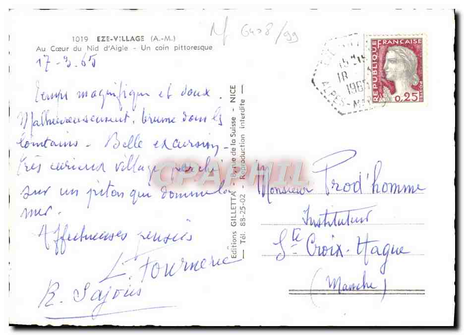 Eze-Village (A.M.) — Un coin pittoresque — Éditions GILLETТА, n° 1019 — Achterkant
