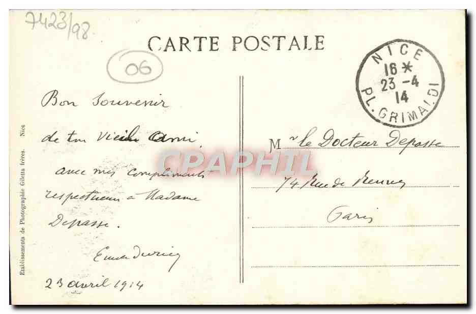 Villa Eze-les-Pins — Séjour du Président de la République sur la Côte d'Azur — Éditeur Giletta, n°8 — Verso