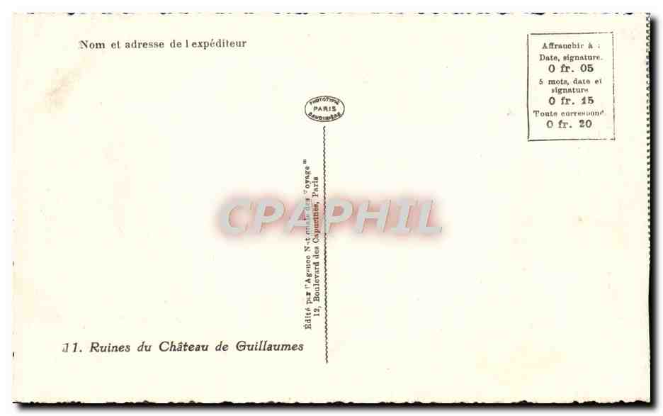 CPA Ruines du Chateau de Guillaumes  — Rückseite