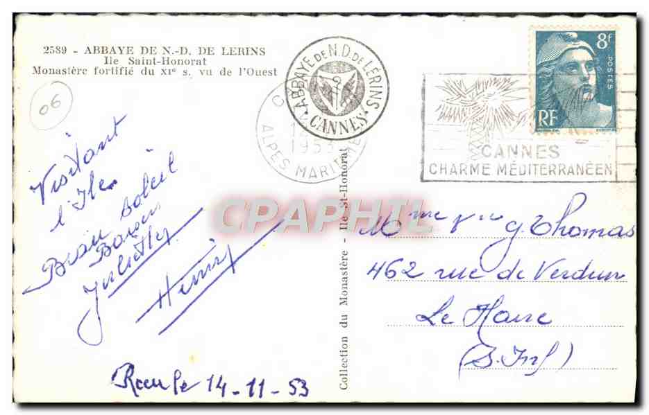 CPA lle St Honorat Monastere fortifie du Xl e s vu de l'Ouest — Verso