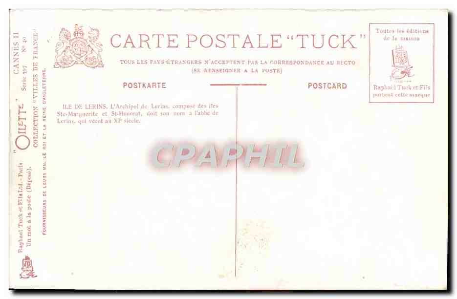 Cannes — Île de Lérins — Bilette — Verso
