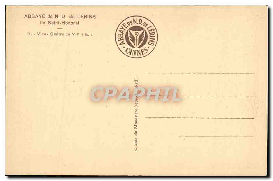 CPA Abbaye de N D de Lerins lle Saint Honorat Vieux Cloitre du Vll e siecle  — Verso
