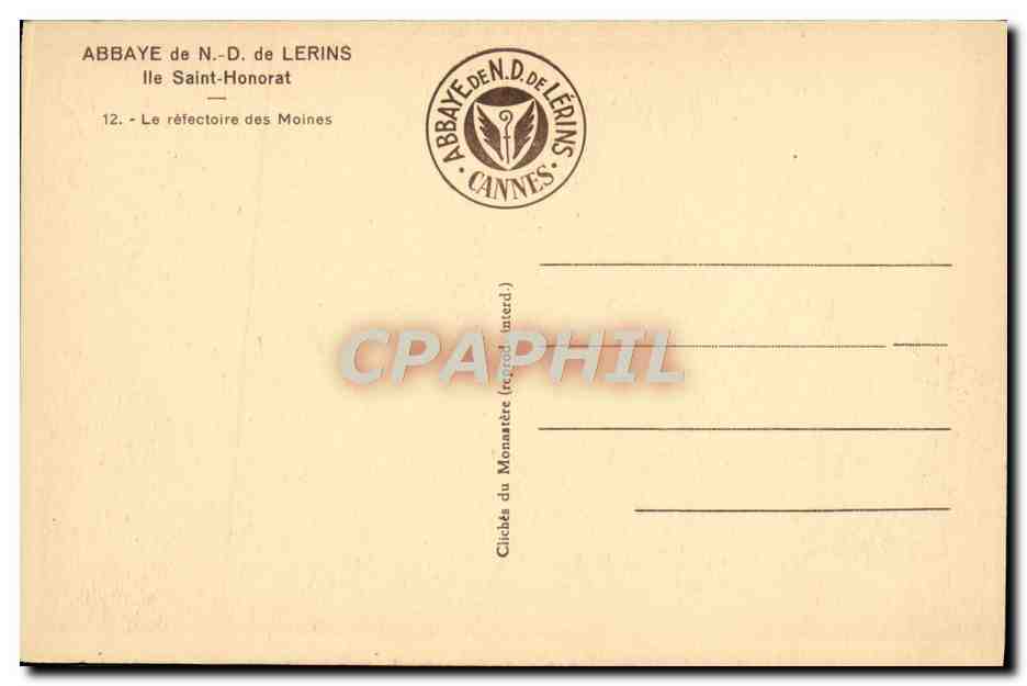 CPA Abbaye de N D de Lerins lle Saint Honorat Le refectoire des Moines  — Verso
