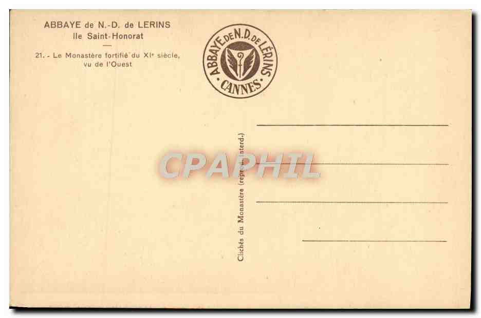CPA Abbaye de N D de Lerins lle Saint Honorat  — Verso