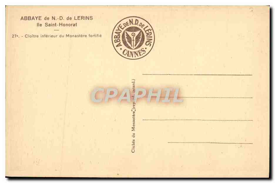 CPA Abbaye de N D de Lerins lle Saint Honorat  — Verso
