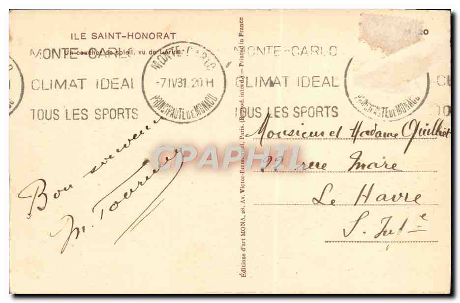 CPA Ile Saint Honorat — Verso