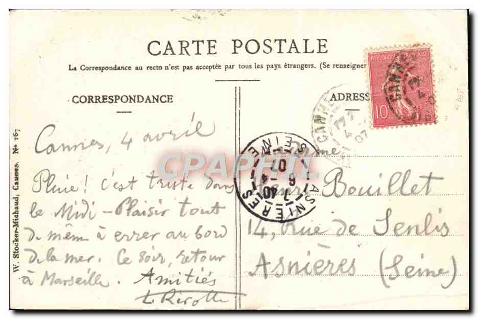 CPA Ile St Honorat Le Chateau St Honorat — Verso