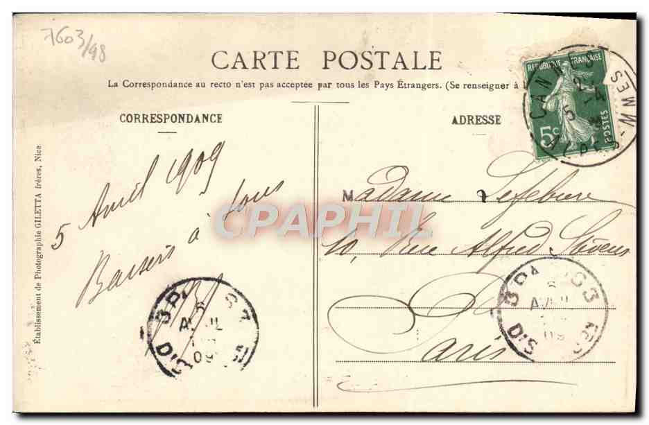 CPA Abbaye de Lerins Le Cimetiere Cannes lle St Honorat  — Rückseite
