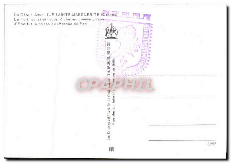 CPM lle Saint Marguerite Le fort Prison d'etat de Masque de fer — Rückseite