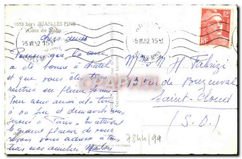 CPA Juan les Pins Coin de Plage  — Rückseite