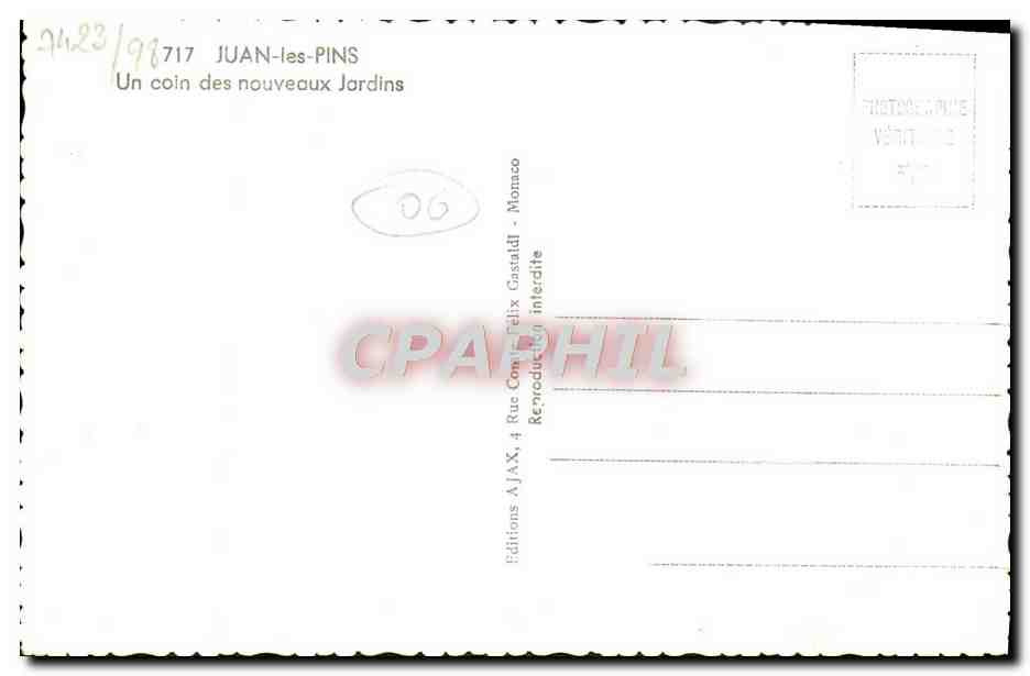 CPA Juan les Pins Un Coin des nouveuax Jardins  — Verso