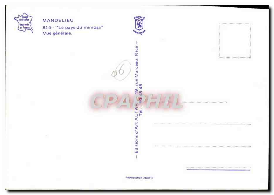 CPM Mandelieu Cote D'Azur — Rückseite