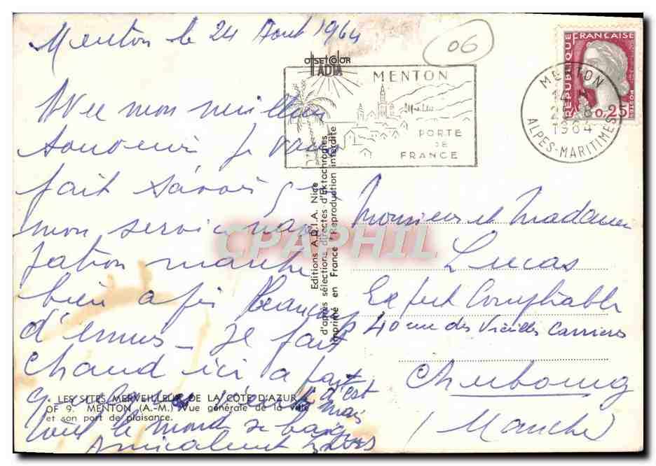 CPM Menton Vue generale de la ville et son port de plaisance — Rückseite