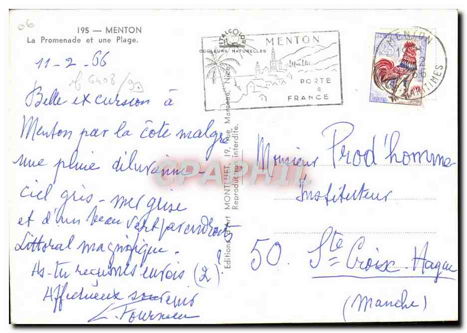 CPM Menton La Promenade et Une Plage — Verso