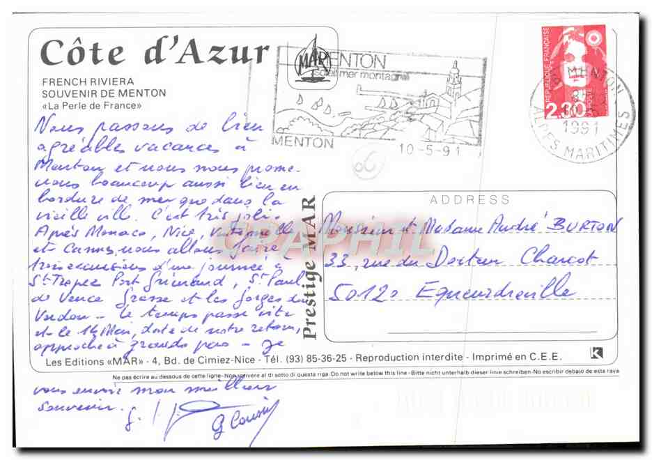 CPM Menton  — Verso