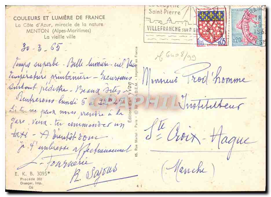 CPM Menton La Vieille Ville — Verso