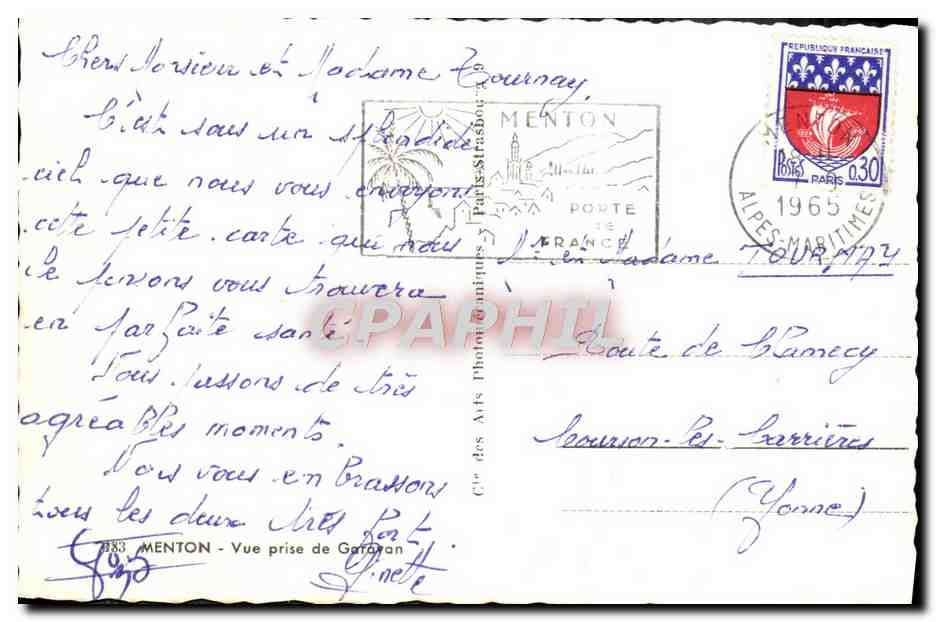 CPM Menton Vue Prise de Garavan — Rückseite