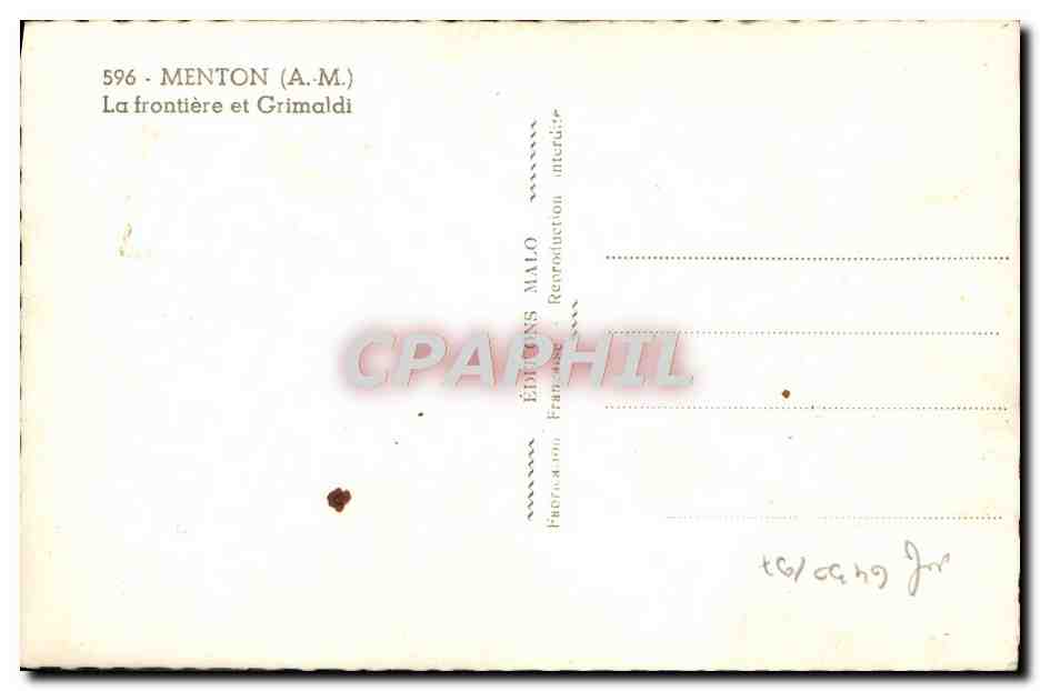 CPA Menton La Frontiere et Grimaldi — Rückseite