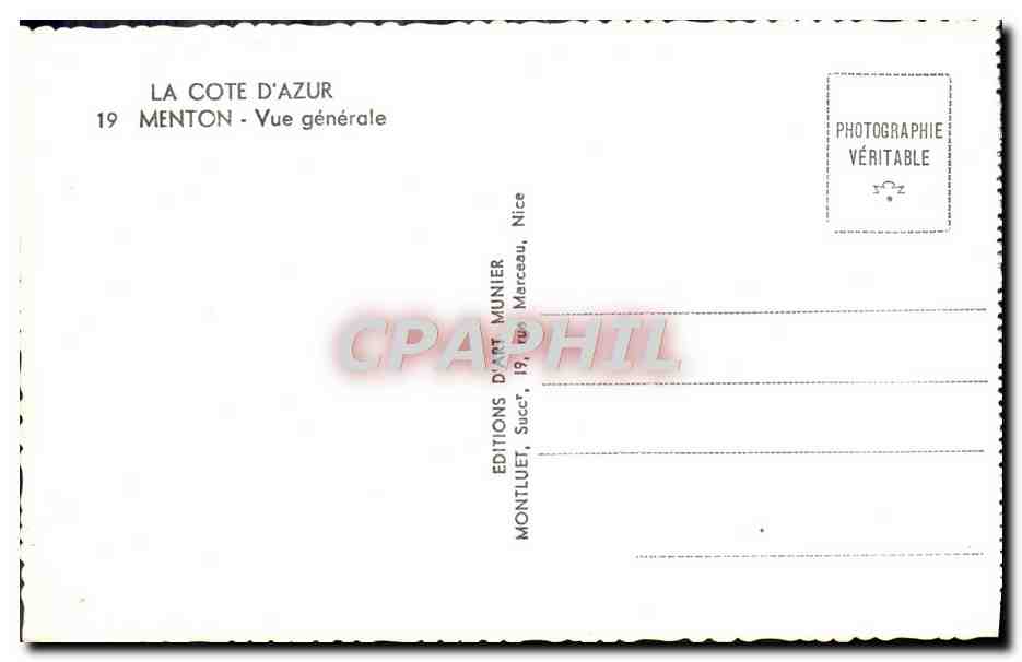 CPA Menton Vue Generale  — Rückseite