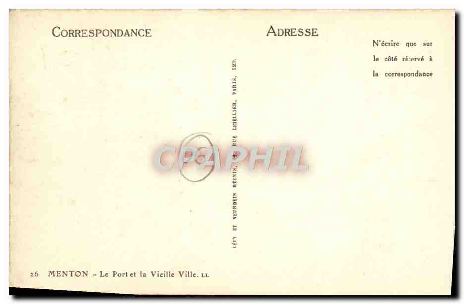 CPA Menton Le Port et la Vieille ville Bateau — Rückseite
