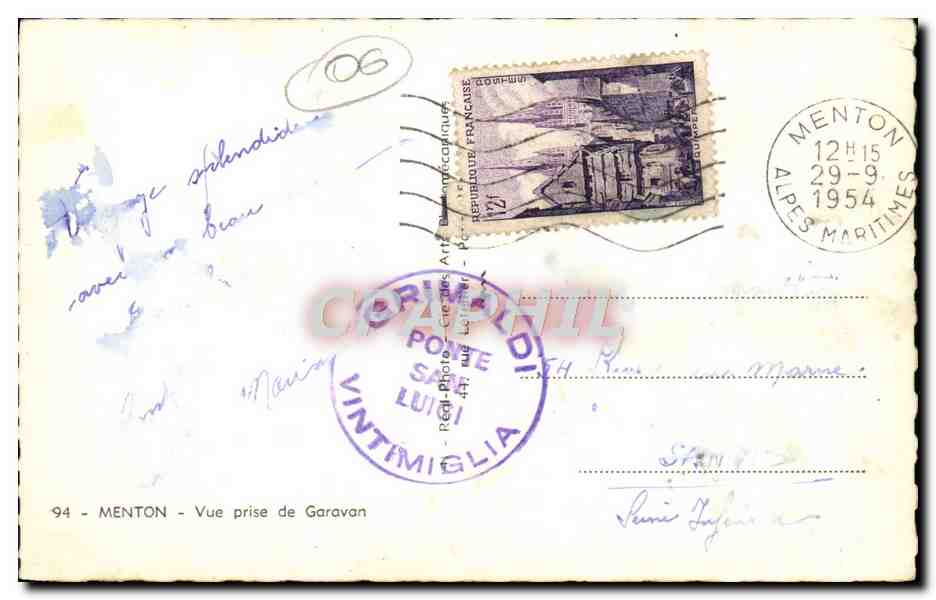 CPA Menton Vue Prise de Garavan — Verso