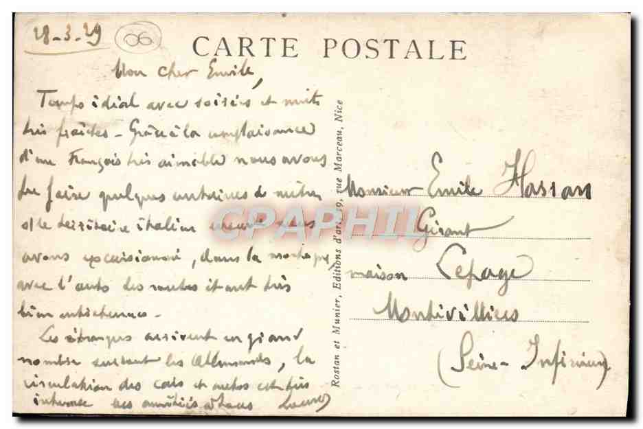 CPA Menton Le Quai Bonaparte — Rückseite