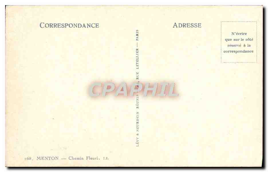 CPA Menton Chemin Fleuri — Rückseite