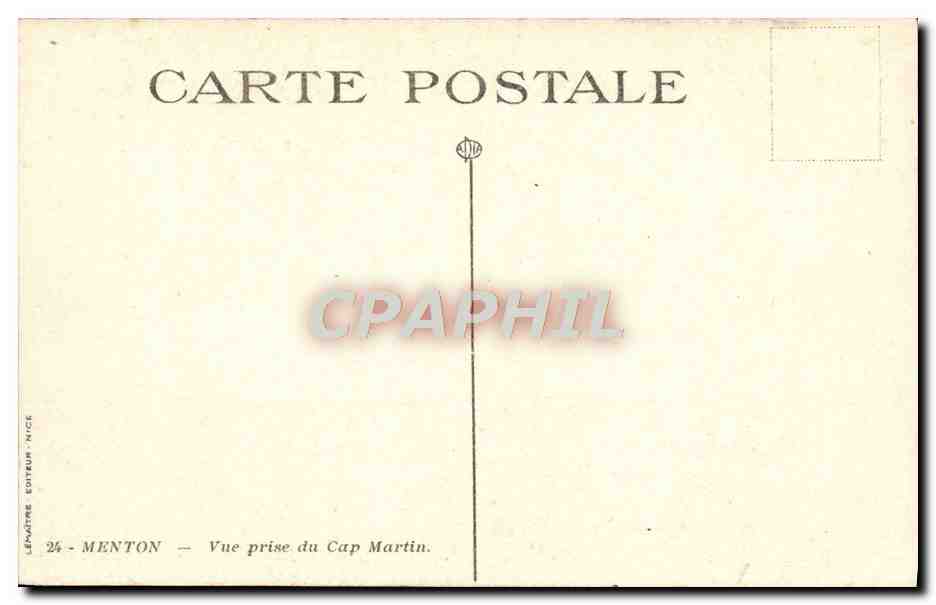 CPA Menton Vue Prise Du Cap Martin — Rückseite