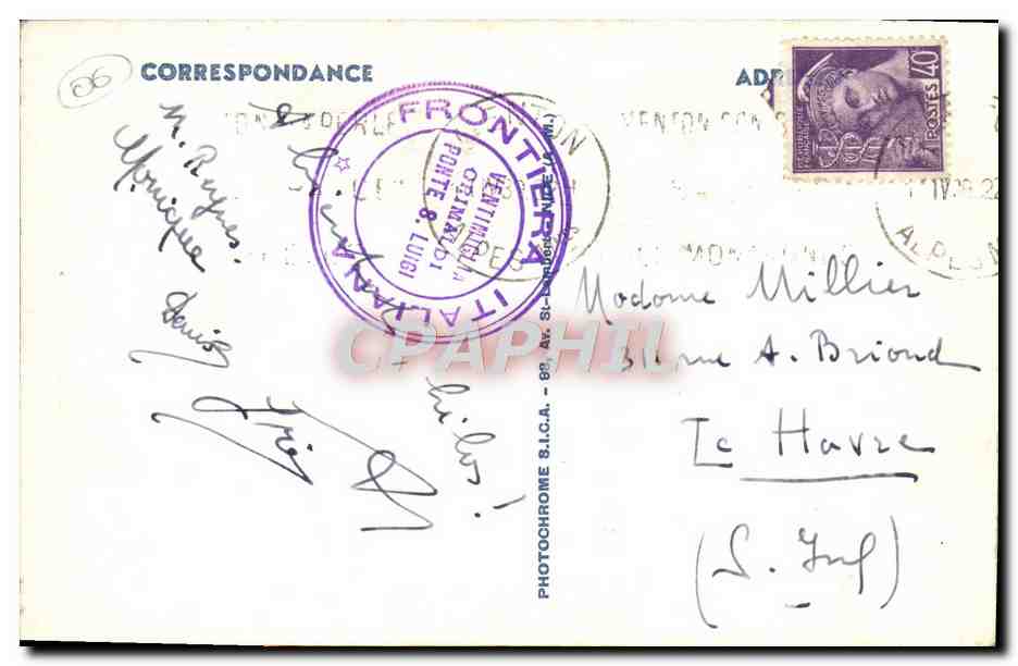 CPA Menton Grimaldi Ventimiglia Frontiere Franco Italienne Ponte San Luigi — Rückseite