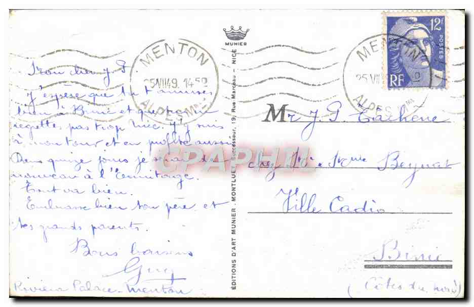 CPA Menton Vue Generale Prise de la Frontiere italienne  — Rückseite