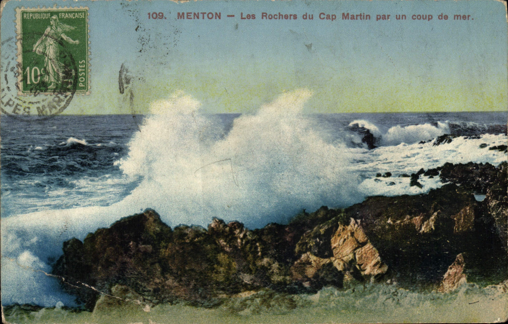 CPA Menton Les Rochers du Cap Martin Par un Coup de mer 