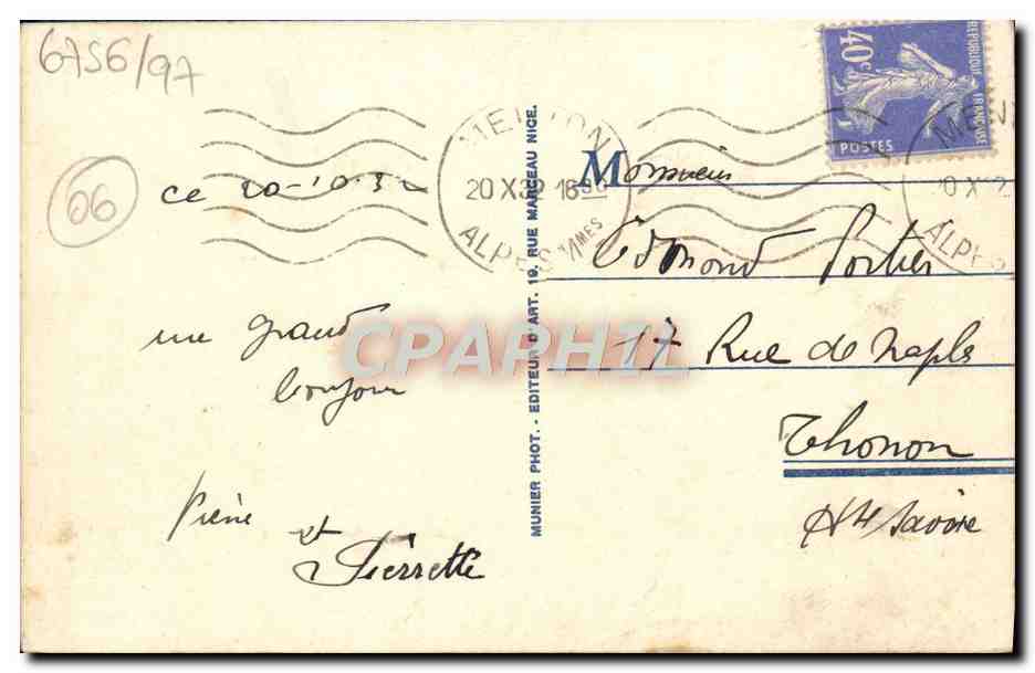 CPA Menton Le Port et la Vieille Ville Bateaux  — Rückseite
