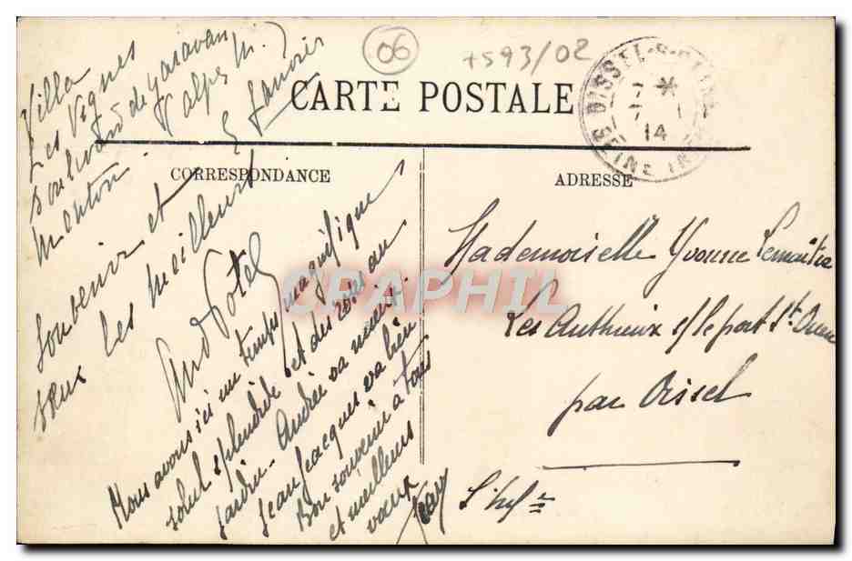 CPA Menton Vue Prise De Garavan — Rückseite