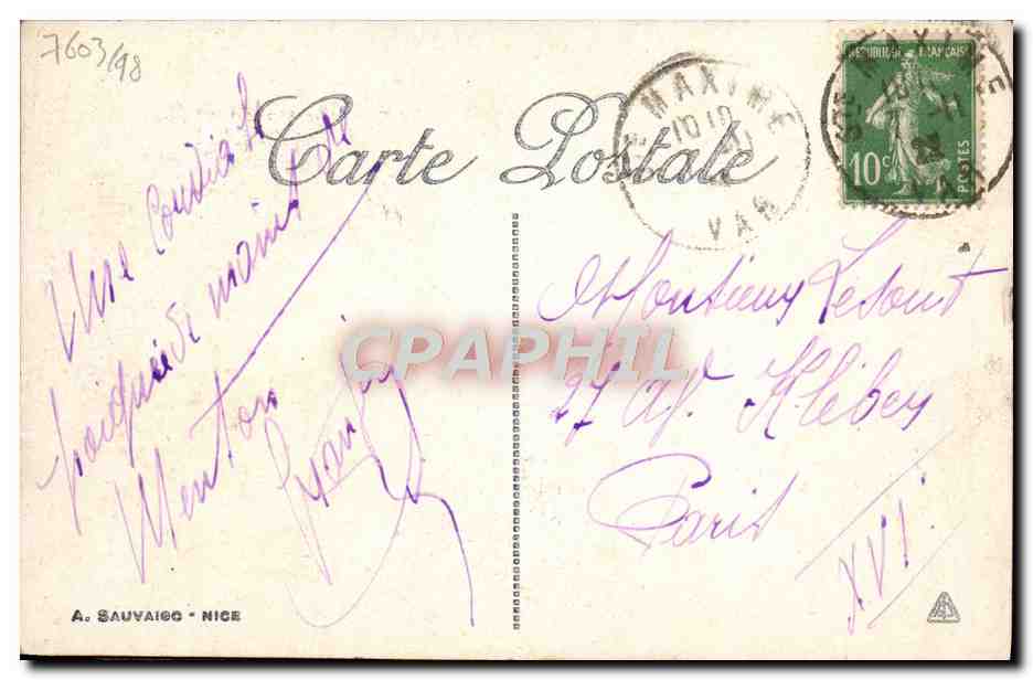 CPA Menton Le casino municipal — Rückseite