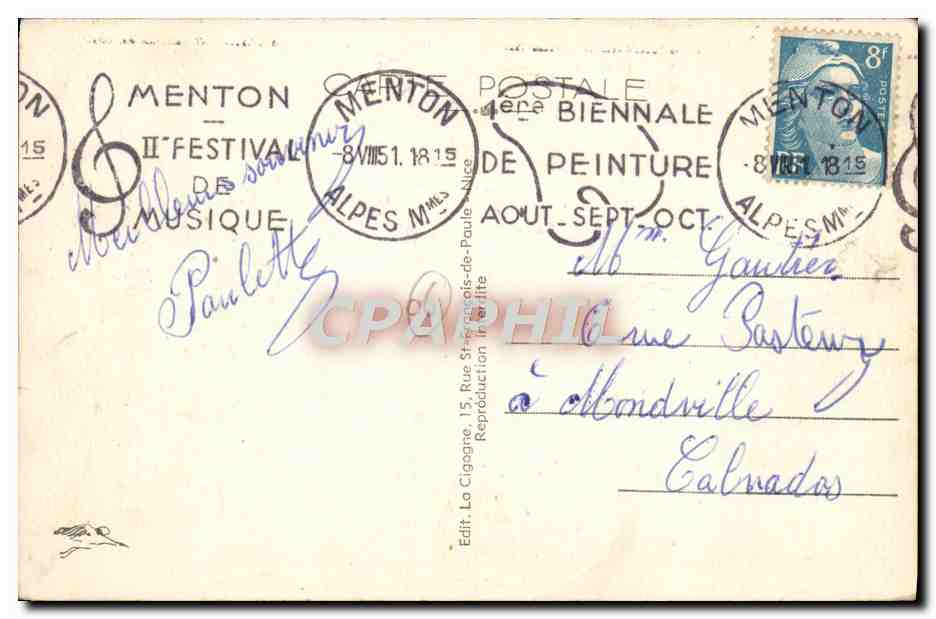 CPA Menton Garavan La Plage Des Sablettes et la Vieille Ville — Verso