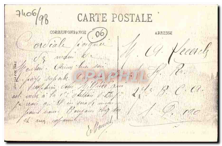 CPA Menton Vue Prise De La Frontiere — Rückseite