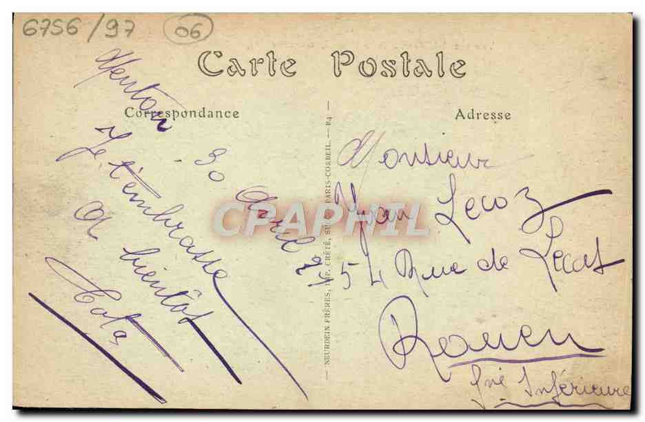 CPA Menton La Baie de Garavan — Rückseite
