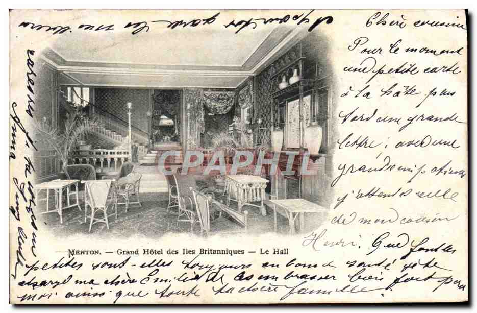 CPA Menton Grand Hotel des Iles Britanniques Le hall