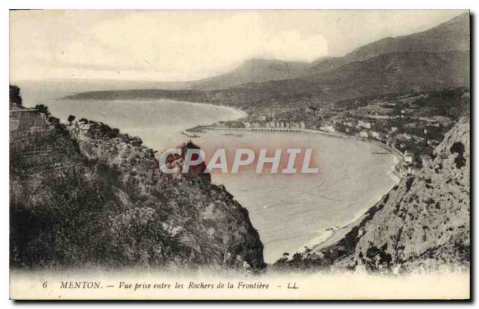 CPA Menton Vue Prise entre les Rochers de la Frontiere
