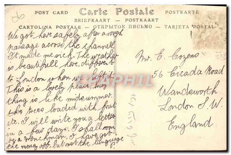 CPA Menton Vue Generale Cote Ouest — Rückseite