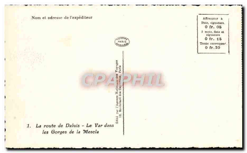 CPA La route de Daluis Le var dans les gorges de la Mescla — Rückseite