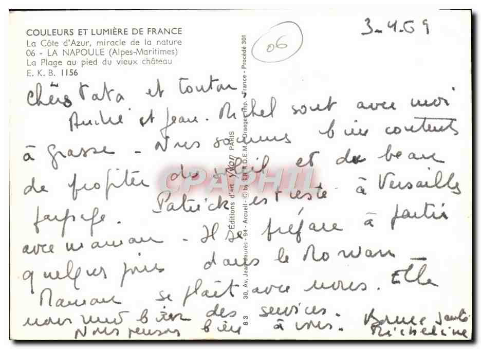 La Plage au pied du vieux château — Côte d'Azur (Alpes-Maritimes) — Éditions d'Art Juvon, n° 06 — Rückseite