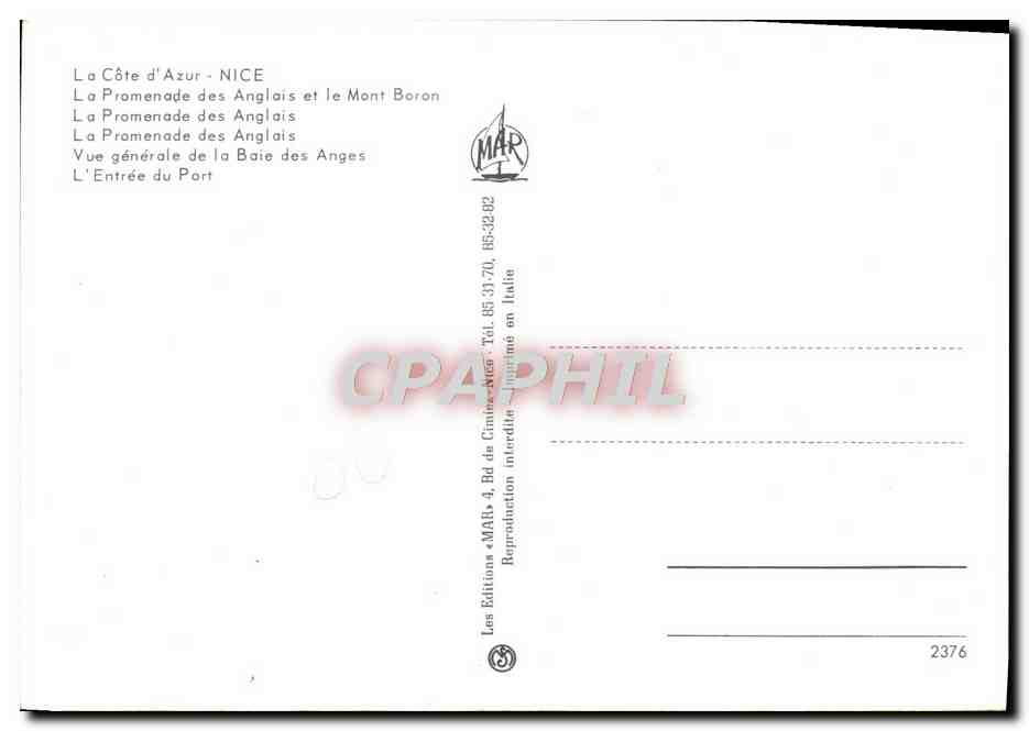Nice — Côte d'Azur — éditeur MAR, n° 2376 — Reverso