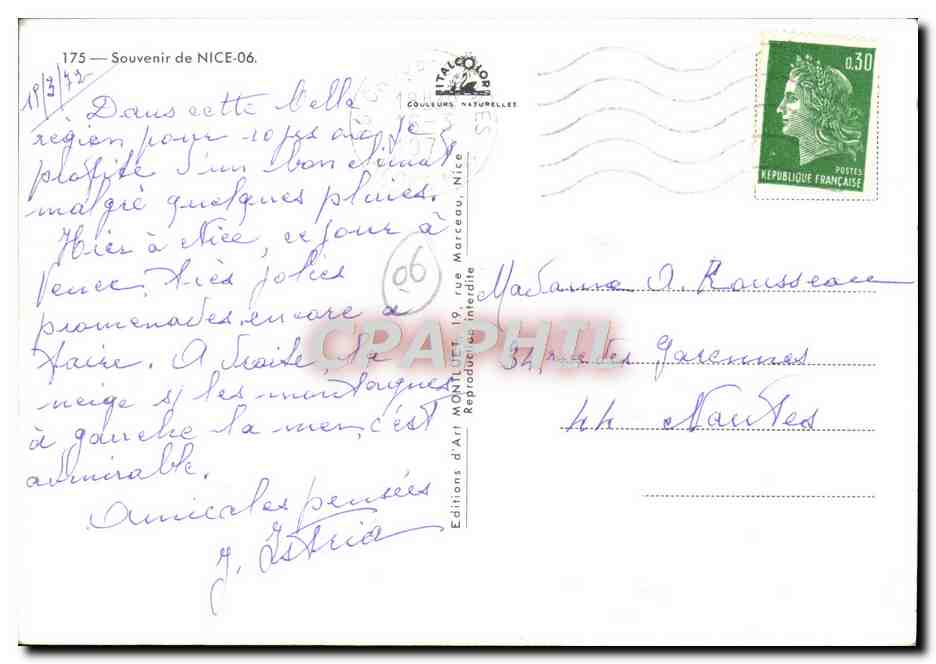 Souvenirs de Nice — Éditions d'Art Montluçon, n°175 — Reverso
