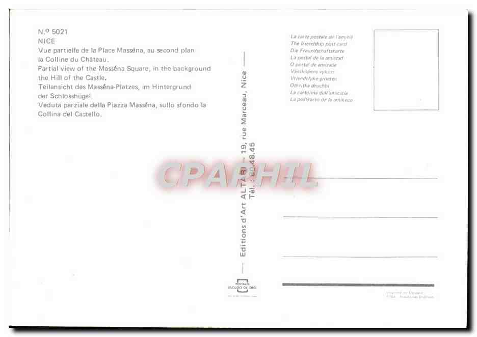 Nice — Partial View of Place Masséna with the Castle in the Background — Editions d'Art Altaï — Back